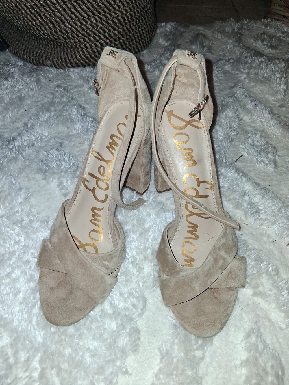 Sam Edelman Nude Suede Knot-Front Block Heel Sandals
